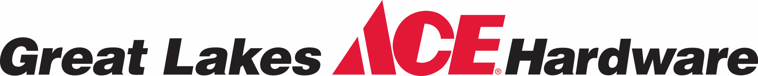 Logo for Great Lakes ACE Hardware, with "Great Lakes" and "Hardware" in black text and "ACE" in large, bold red letters with a triangular shape forming the "A.
