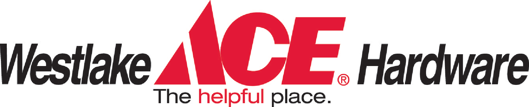 Westlake Ace Hardware logo with "The helpful place." slogan. "Ace" is in large red letters; "Westlake" and "Hardware" are in black. The word "helpful" is in red.