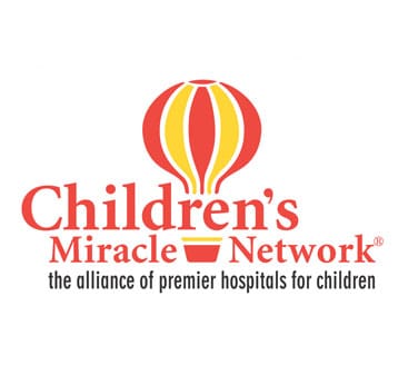 Logo of Children’s Miracle Network featuring a stylized yellow and red hot air balloon above the organization’s name, with the tagline “the alliance of premier hospitals for children” below.